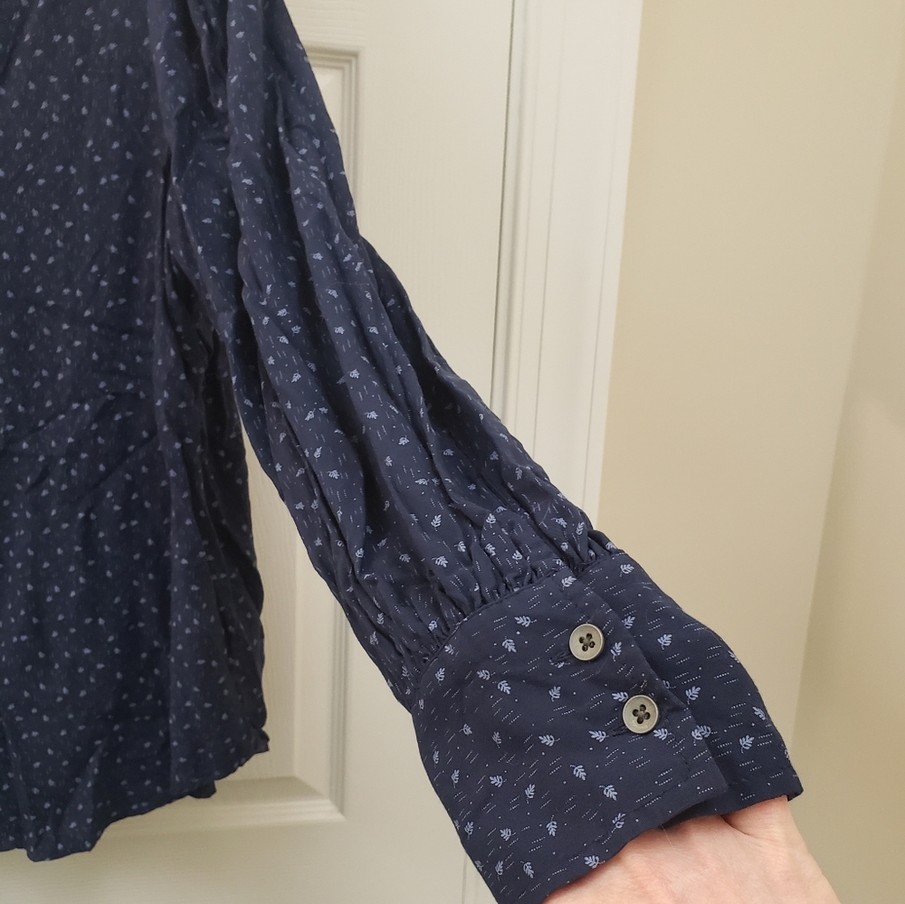 Susina, navy blue, long sleeve, button down, pheasant, boho blouse, XL - Picture 3 of 9